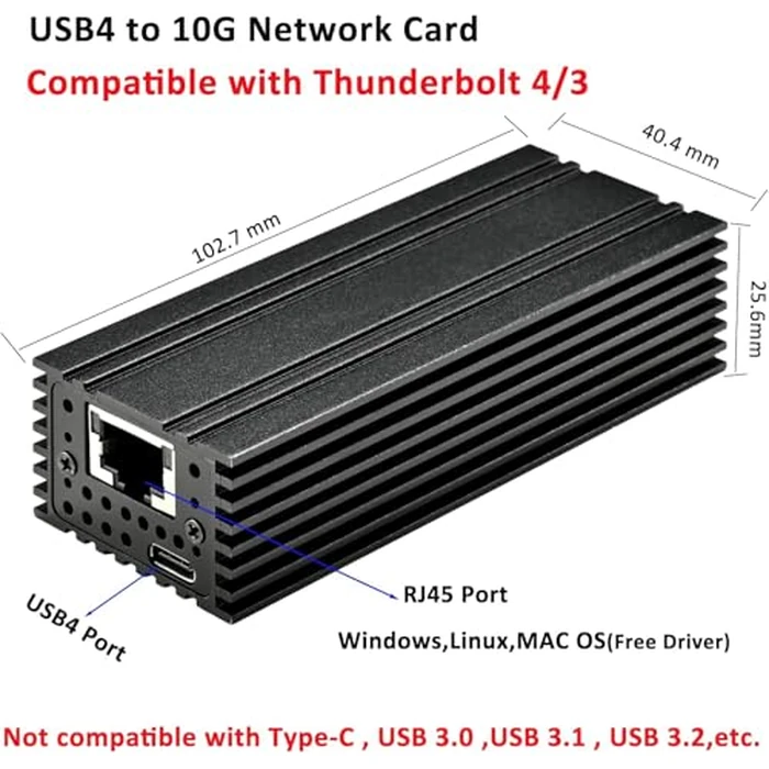 USB 4.0 Type C 10G Ethernet Adapter, for High Speed Network Connections, RJ45 Port Supports 10Gb/s, 5Gb/s, 2.5Gb/s, 1Gb/s and 100Mb/s Base-T by IO Crest - Image 5