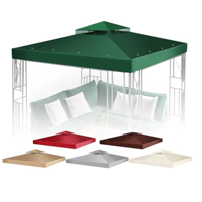 Flexzion Gazebo Cover Replacement Canopy Top 10x10 Ft (3m x 3m) - Double Tier Top Canopy Cover Replacement with UV30+, Dirt, Water Resistant for Outdoor, Sunshade, Garden, Patio, Pavilion (Green) by Flexzion - Used - Acceptable condition - CA$52.33