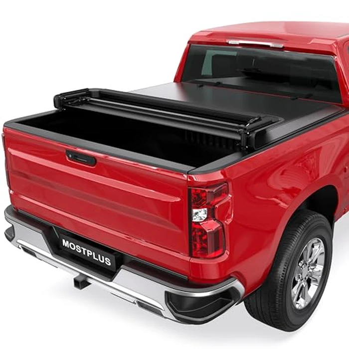 MOSTPLUS Quad FOLD Soft 6.7FT 79.4 in Truck Tonneau Cover Compatible with 2019-2025 2026 Chevy Chevrolet GMC Sierra Silverado 1500 New Body Style Four Fold On Top w/o Multi-Flex Tailgate by MOSTPLUS - Image 1