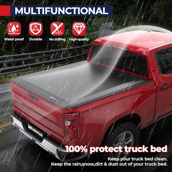 MOSTPLUS Quad FOLD Soft 6.7FT 79.4 in Truck Tonneau Cover Compatible with 2019-2025 2026 Chevy Chevrolet GMC Sierra Silverado 1500 New Body Style Four Fold On Top w/o Multi-Flex Tailgate by MOSTPLUS - Image 2
