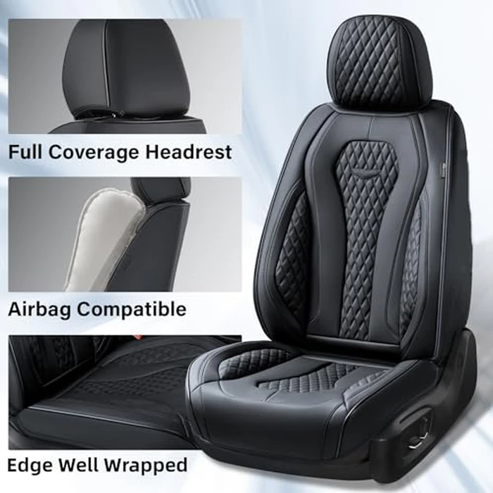 Coverado Seat Covers, Car Seat Covers Full Set, Black Car Seat Cover, Car Seat Covers Front Seats Back Seat Cover, Waterproof Car Seat Cushion, Leather Seat Covers Seat Protector Fit for Most Cars by Coverado - Image 4