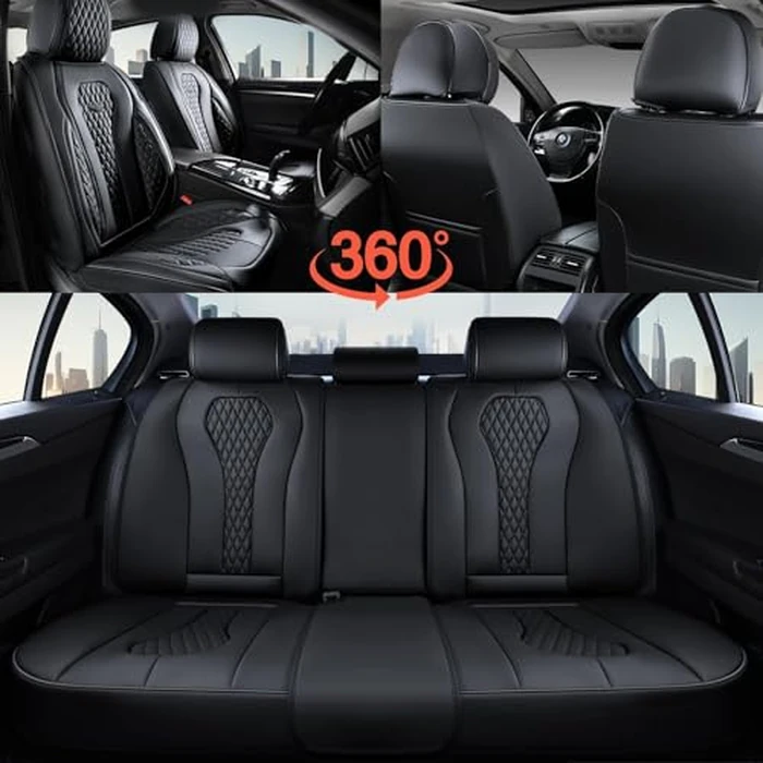 Coverado Seat Covers, Car Seat Covers Full Set, Black Car Seat Cover, Car Seat Covers Front Seats Back Seat Cover, Waterproof Car Seat Cushion, Leather Seat Covers Seat Protector Fit for Most Cars by Coverado - Image 9