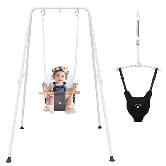 RAGOZONERY 2 in 1 Baby Jumper with Toddler Swing, Baby Jumpers and Bouncers,Indoor Outdoor Toddler Swing Set, Cotton, White by RAGOZONERY - Used - Very Good condition - CA$98.99
