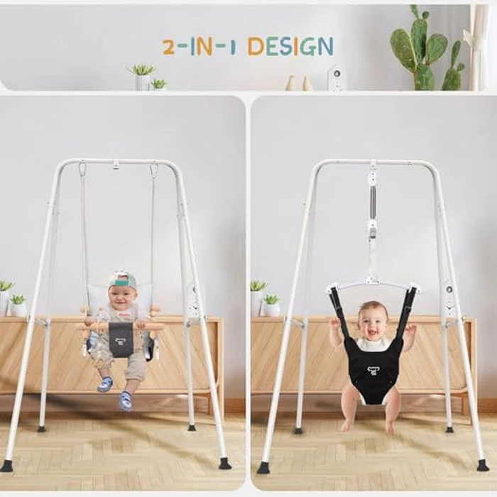 RAGOZONERY 2 in 1 Baby Jumper with Toddler Swing, Baby Jumpers and Bouncers,Indoor Outdoor Toddler Swing Set, Cotton, White by RAGOZONERY - Image 2