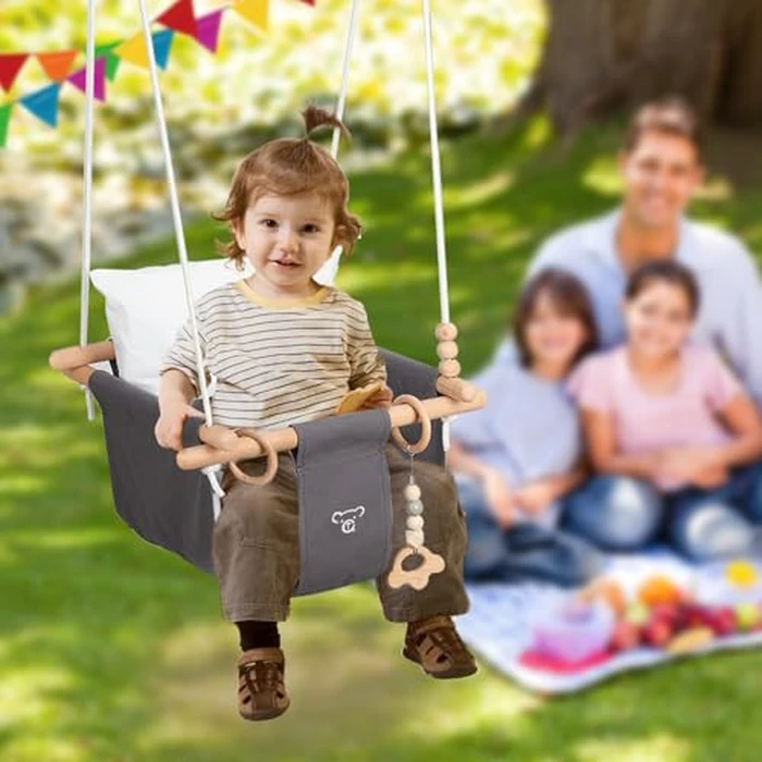 RAGOZONERY 2 in 1 Baby Jumper with Toddler Swing, Baby Jumpers and Bouncers,Indoor Outdoor Toddler Swing Set, Cotton, White by RAGOZONERY - Image 3