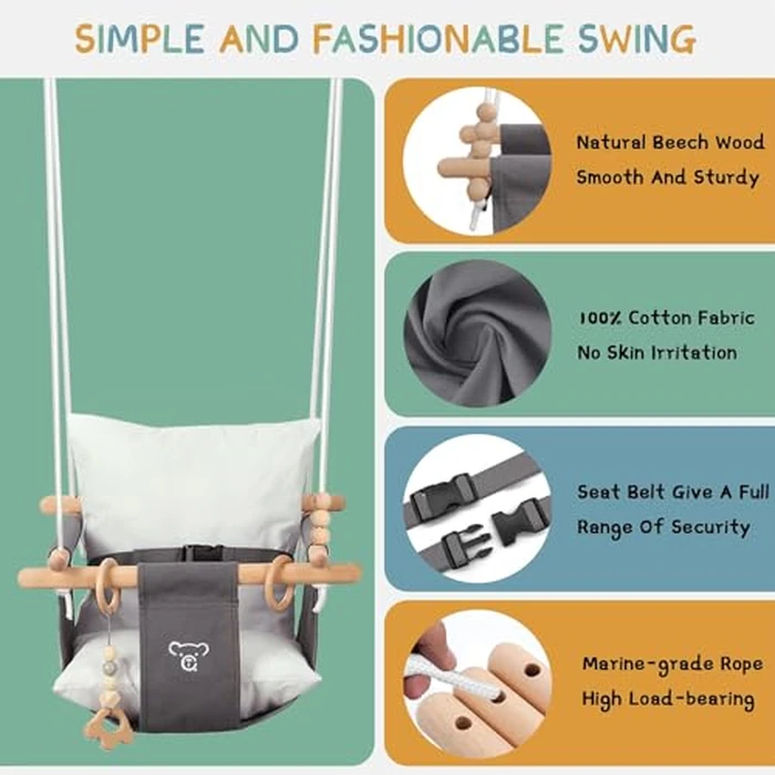 RAGOZONERY 2 in 1 Baby Jumper with Toddler Swing, Baby Jumpers and Bouncers,Indoor Outdoor Toddler Swing Set, Cotton, White by RAGOZONERY - Image 4