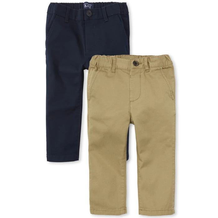 The Children's Place baby boys And Toddler Stretch Chino Pants, Flax/New Navy 2 Pack, 4T US by The Children's Place - Image 1