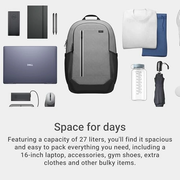 Dell Pro 14-16 Plus EcoLoop Urban Backpack - CP5625G - 27 liters, 16" Laptop Maximum, 2 x Side Pockets, 300D rPET Polyester Woven Fabric, Water Resistant, 52% Recycled Content by Dell - Image 4