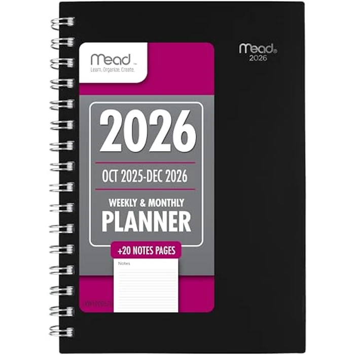 Mead 2026 Planner, Weekly & Monthly, 15-Month, 5-1/2" x 8-1/2", Small, Basic, Black (CRW4200526) by Mead - Used - Acceptable condition