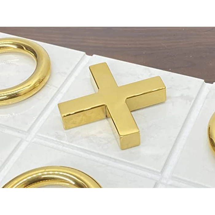 Marble Tic Tac Toe Game for Living Room Decor Centerpiece White and Gold XO with White Marble and Gold Color Stainless Steel Decorative Table Top X/O Board Coffee Table Décor by LuxLand Home - Image 4