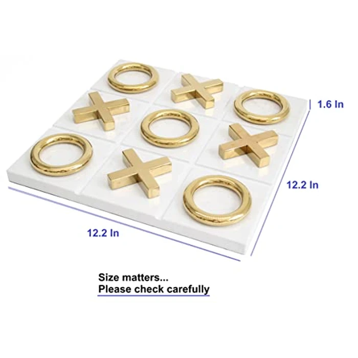 Marble Tic Tac Toe Game for Living Room Decor Centerpiece White and Gold XO with White Marble and Gold Color Stainless Steel Decorative Table Top X/O Board Coffee Table Décor by LuxLand Home - Image 6