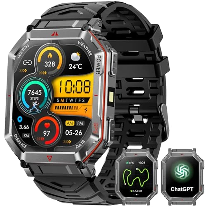Military Smart Watch for Men with GPS/Compass,GPT Voice Assistant,Smartwatch with LED Flashlight,2.01"HD Display Bluetooth Call,Fitness Tracke with Multiple sports Modes,Compatible with Android & iOS by Mingdaln - Used - Good condition