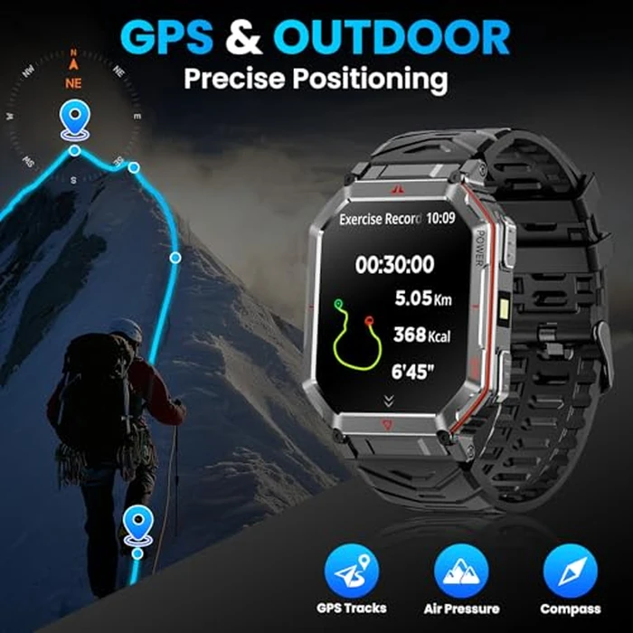 Military Smart Watch for Men with GPS/Compass，GPT Voice Assistant，Smartwatch with LED Flashlight，2.01"HD Display Bluetooth Call，Fitness Tracke with Multiple sports Modes，Compatible with Android & iOS by Mingdaln - Image 2