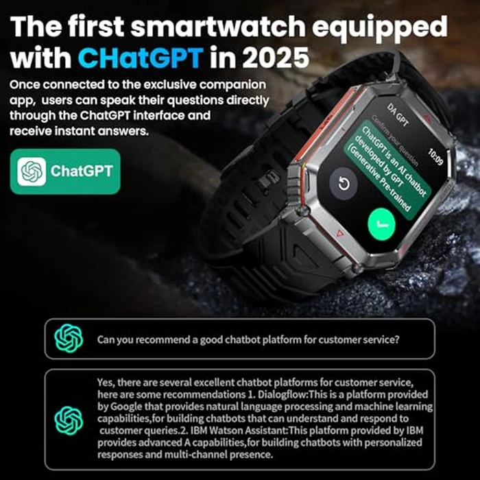 Military Smart Watch for Men with GPS/Compass，GPT Voice Assistant，Smartwatch with LED Flashlight，2.01"HD Display Bluetooth Call，Fitness Tracke with Multiple sports Modes，Compatible with Android & iOS by Mingdaln - Image 3