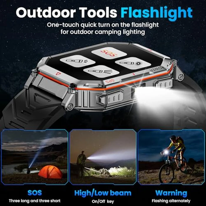 Military Smart Watch for Men with GPS/Compass，GPT Voice Assistant，Smartwatch with LED Flashlight，2.01"HD Display Bluetooth Call，Fitness Tracke with Multiple sports Modes，Compatible with Android & iOS by Mingdaln - Image 4