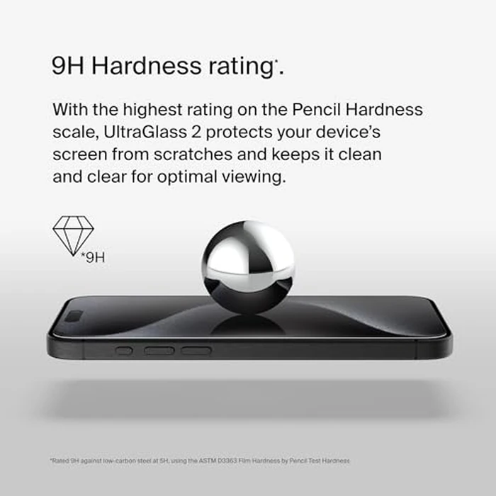 Belkin ScreenForce UltraGlass 2 Treated iPhone 15 Pro Max Screen Protector - Scratch-Resistant, 9H Hardness Tested Glass w/Slim Design - Includes Easy Align Tray for Bubble-Free Application by Belkin - Image 4
