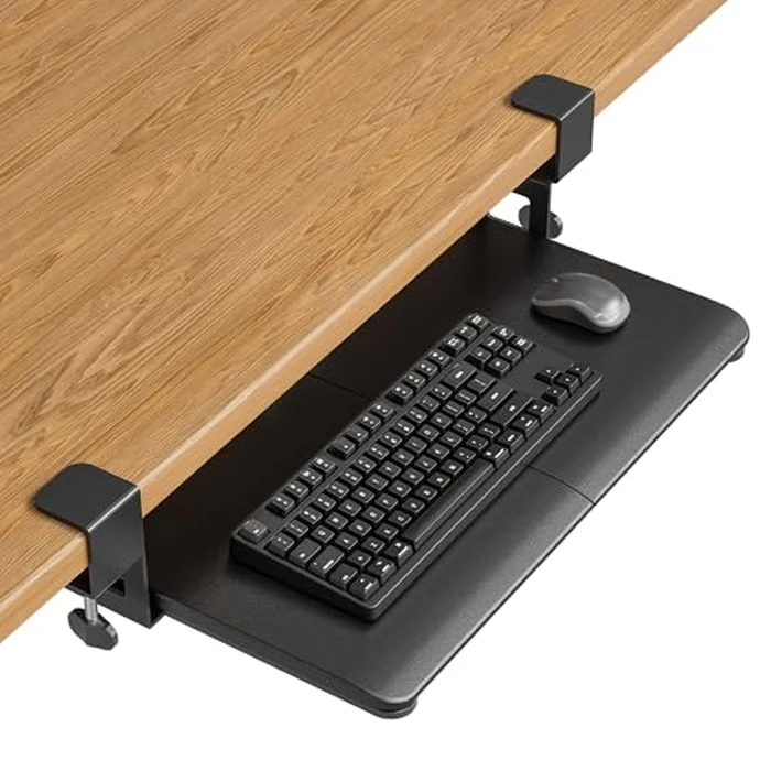 BONTEC Under Desk Keyboard Tray, Pull-Out Keyboard & Mouse Platform with C-Clamp, 20 x 11.8 in Space-Saving Ergonomic Slide-Out Drawer, Black by BONTEC - Used - Very Good condition - CA$46.49