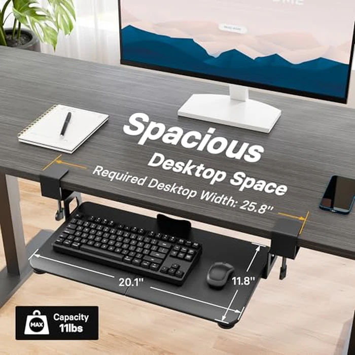 BONTEC Under Desk Keyboard Tray, Pull-Out Keyboard & Mouse Platform with C-Clamp, 20 x 11.8 in Space-Saving Ergonomic Slide-Out Drawer, Black by BONTEC - Image 5