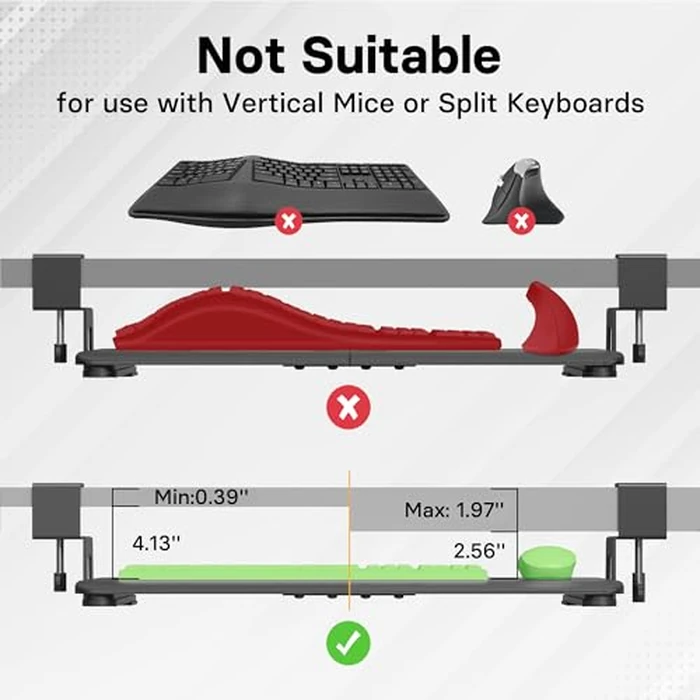 BONTEC Under Desk Keyboard Tray, Pull-Out Keyboard & Mouse Platform with C-Clamp, 20 x 11.8 in Space-Saving Ergonomic Slide-Out Drawer, Black by BONTEC - Image 6