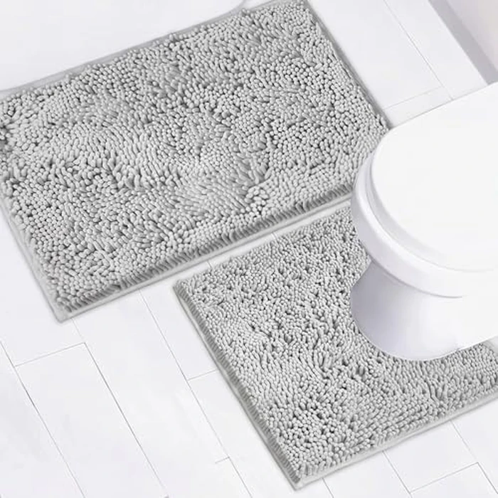 AINAHYVA Bathroom Rugs Chenille Bath mat 2 Piece Set, Super Absorbent, Strong PVC Non Slip Backing, Bath mats for Bathroom, Plush Shaggy, Thick, Machine Washable, Bathtub, Toilet.(Light Grey) by AINAHYVA - Used - Very Good condition - US$15.91