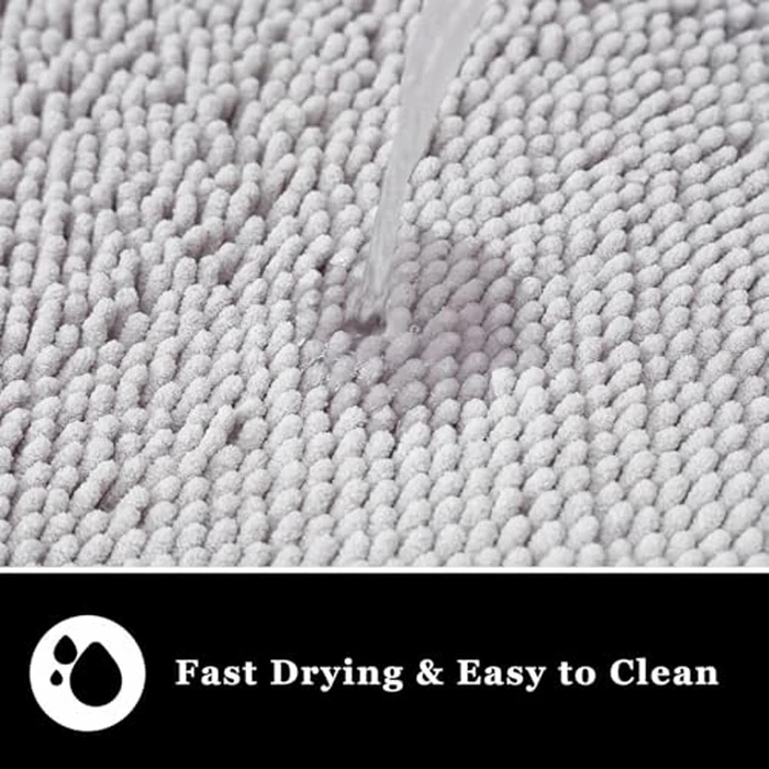 AINAHYVA Bathroom Rugs Chenille Bath mat 2 Piece Set, Super Absorbent, Strong PVC Non Slip Backing, Bath mats for Bathroom, Plush Shaggy, Thick, Machine Washable, Bathtub, Toilet.(Light Grey) by AINAHYVA - Image 4