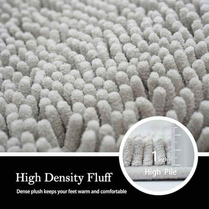 AINAHYVA Bathroom Rugs Chenille Bath mat 2 Piece Set, Super Absorbent, Strong PVC Non Slip Backing, Bath mats for Bathroom, Plush Shaggy, Thick, Machine Washable, Bathtub, Toilet.(Light Grey) by AINAHYVA - Image 8