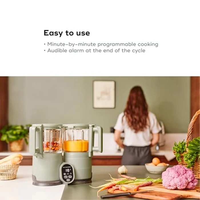 Babymoov Duo Meal Glass Baby Food Maker, Celadon Green - 4-in-1 Steamer, Blender, Defroster, and Heater with Programmable Timer, Large Capacity, Glass Bowls, Dishwasher Safe by Babymoov - Image 3