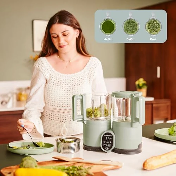 Babymoov Duo Meal Glass Baby Food Maker, Celadon Green - 4-in-1 Steamer, Blender, Defroster, and Heater with Programmable Timer, Large Capacity, Glass Bowls, Dishwasher Safe by Babymoov - Image 4