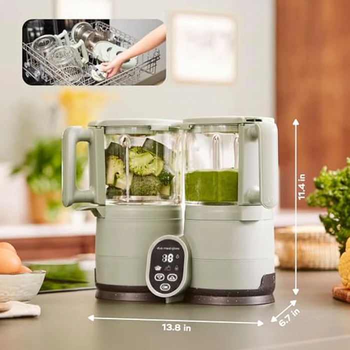 Babymoov Duo Meal Glass Baby Food Maker, Celadon Green - 4-in-1 Steamer, Blender, Defroster, and Heater with Programmable Timer, Large Capacity, Glass Bowls, Dishwasher Safe by Babymoov - Image 5