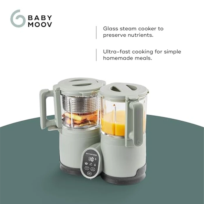 Babymoov Duo Meal Glass Baby Food Maker, Celadon Green - 4-in-1 Steamer, Blender, Defroster, and Heater with Programmable Timer, Large Capacity, Glass Bowls, Dishwasher Safe by Babymoov - Image 6