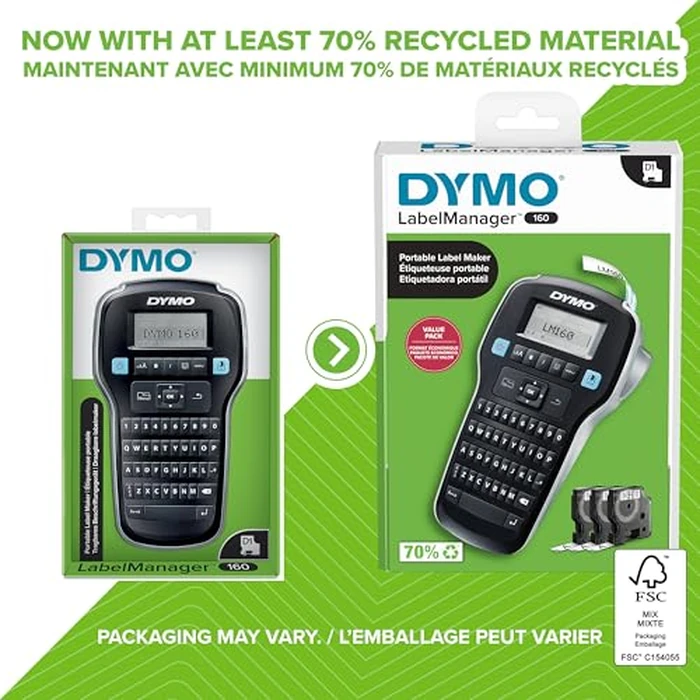 DYMO LabelManager 160 Portable Label Maker Bundle, Easy-to-Use, One-Touch Smart Keys, QWERTY Keyboard, Large Display, For Home & Office Organization, Includes 3 D1 label cassettes by DYMO - Image 3