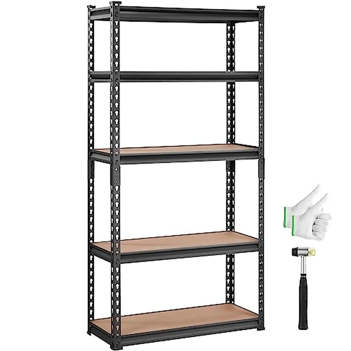 VEVOR Storage Shelving Unit, 5-Tier Adjustable, 2000 lbs Capacity, Heavy Duty Garage Shelves Metal Organizer Utility Rack, Black, 30" L x 12" W x 60" H for Kitchen Pantry Basement Bathroom Laundry by VEVOR - Used - Like New condition - US$38.94