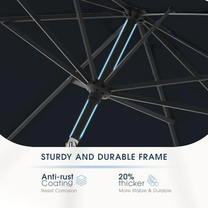 wikiwiki 9FT Patio Umbrella with Base, Outdoor Umbrellas with Base Included, 8 Sturdy Ribs, Waterproof Fade Resistant POLYESTER DTY Canopy for Deck, Lawn, Garden, Backyard & Pool, Navy by wikiwiki - Image 5