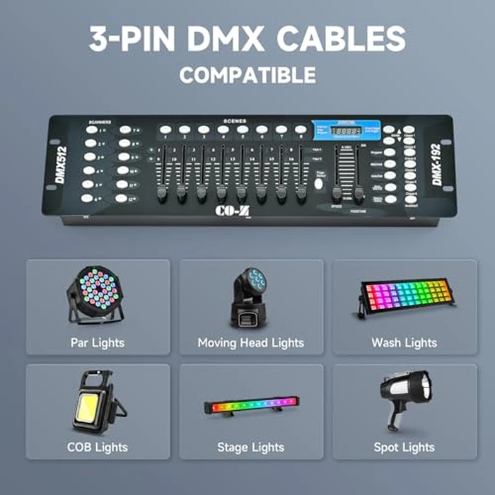 CO-Z 192 DMX 512 Stage DJ Light Controller Lighting Mixer Board Console for Light Shows, Party Disco Pub Night Club DJs KTV Bars and Moving Heads by CO-Z - Image 4