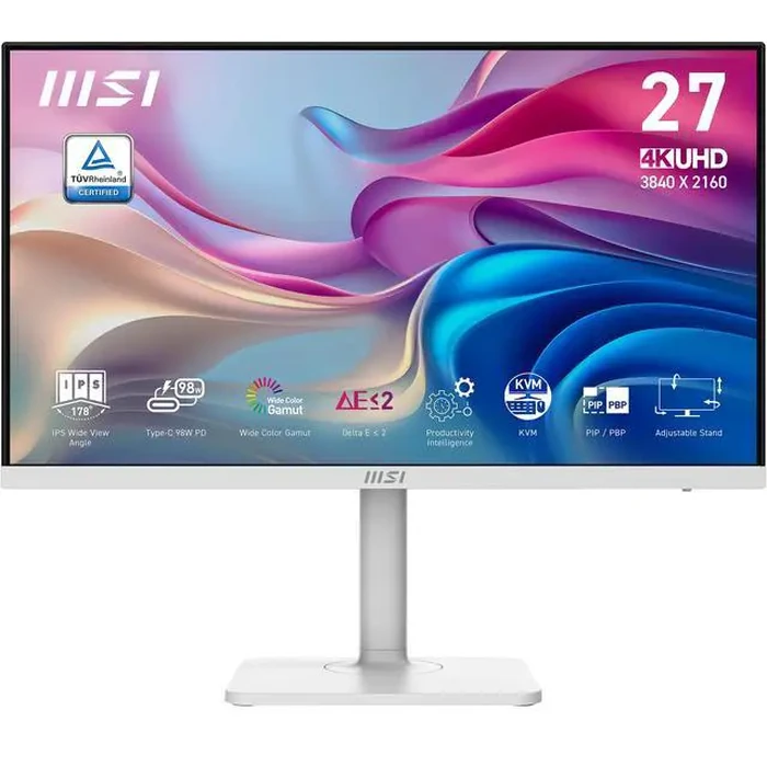 MSI 27" UHD 4K 60Hz IPS Adaptive Sync HDR400 USB-C PIP Built-in Speaker White Computer Monitor with Height Adjustable, Swivel, Pivot & Tilt Stand by MSI - Image 2