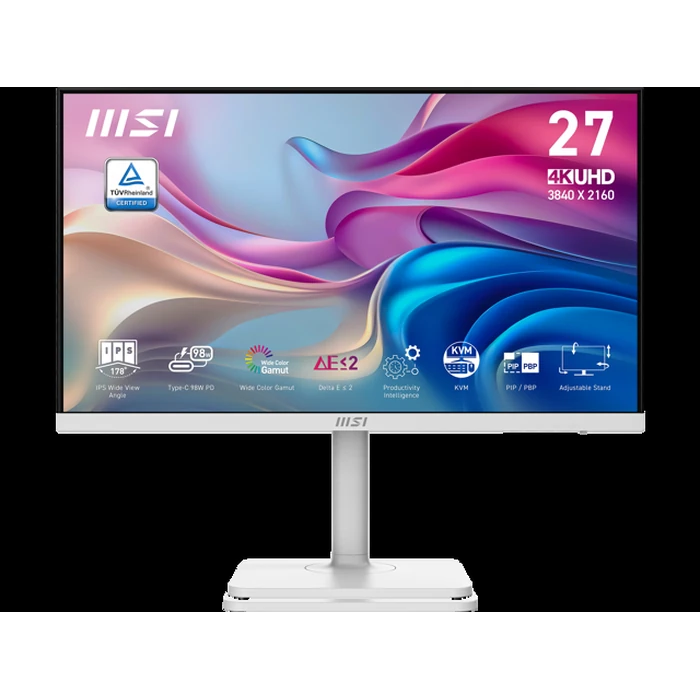MSI 27" UHD 4K 60Hz IPS Adaptive Sync HDR400 USB-C PIP Built-in Speaker White Computer Monitor with Height Adjustable, Swivel, Pivot & Tilt Stand by MSI - Open Boxproduct Type condition - US$220.00