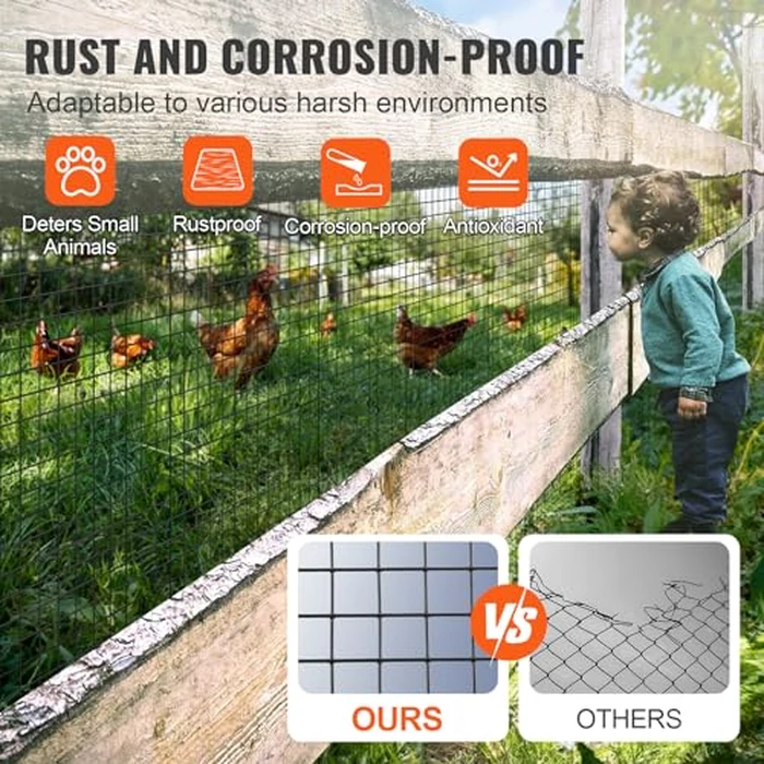 VEVOR Hardware Cloth, 36'' x 50' Galvanized Wire Mesh Roll, 19 Gauge Chicken Wire Fence Roll, Vinyl Coating Metal Wire Mesh for Chicken Coop Barrier, Rabbit Snake Fences, Poultry Enclosures by VEVOR - Image 5