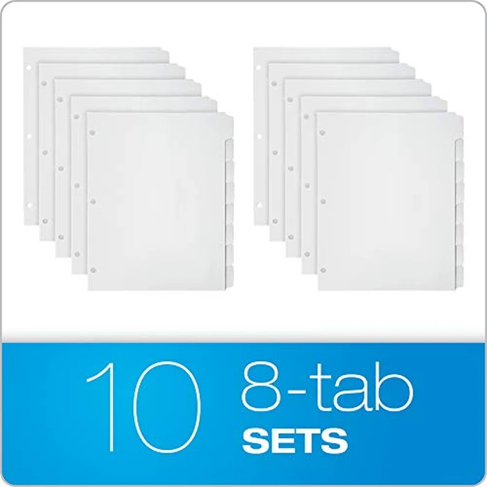Oxford Binder Dividers for 3 Ring Binders, 10 Pack, 8-Tab Dividers, Write On Tabs, White Paper, 80 Total by Oxford - Image 3