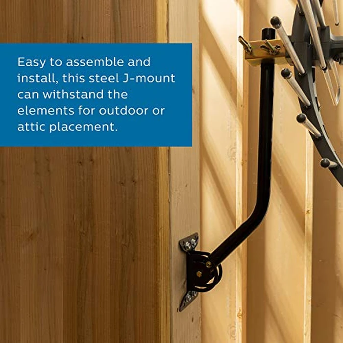 Philips Universal Adjustable TV Antenna Mount, Steel J-Mount for Attic Outdoor Roof Wall Installation, Weatherproof Mast Pole, Mounting Bracket and Hardware Included, Black, SDW1220/27 by Philips - Image 2
