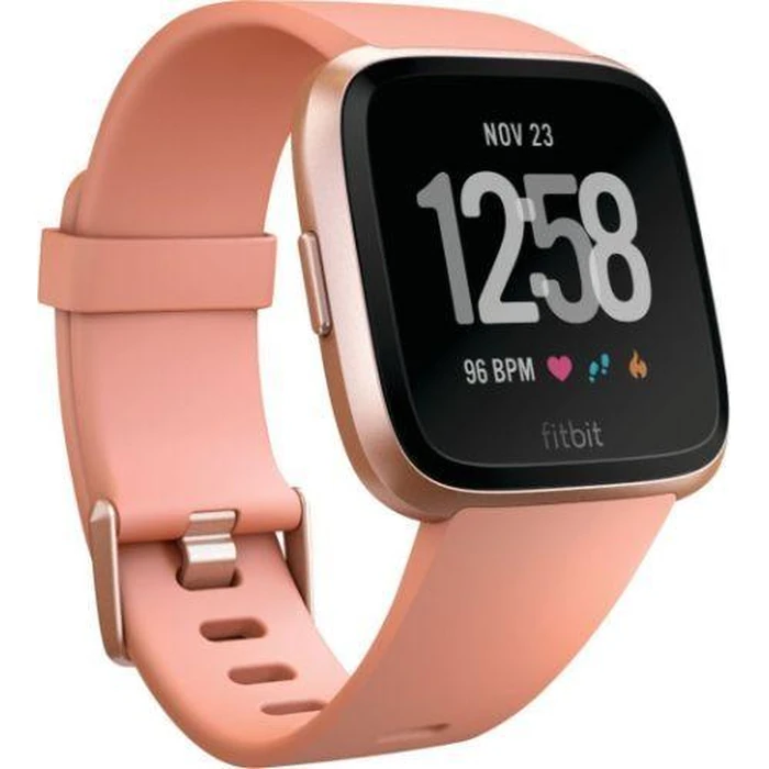 Fitbit Versa 1 Smartwatch - 24mm - Rose Gold Aluminum Case with Peach Elastomer Silicone Band - Large Size by Fitbit - Refurbished - Excellent condition - US$70.49