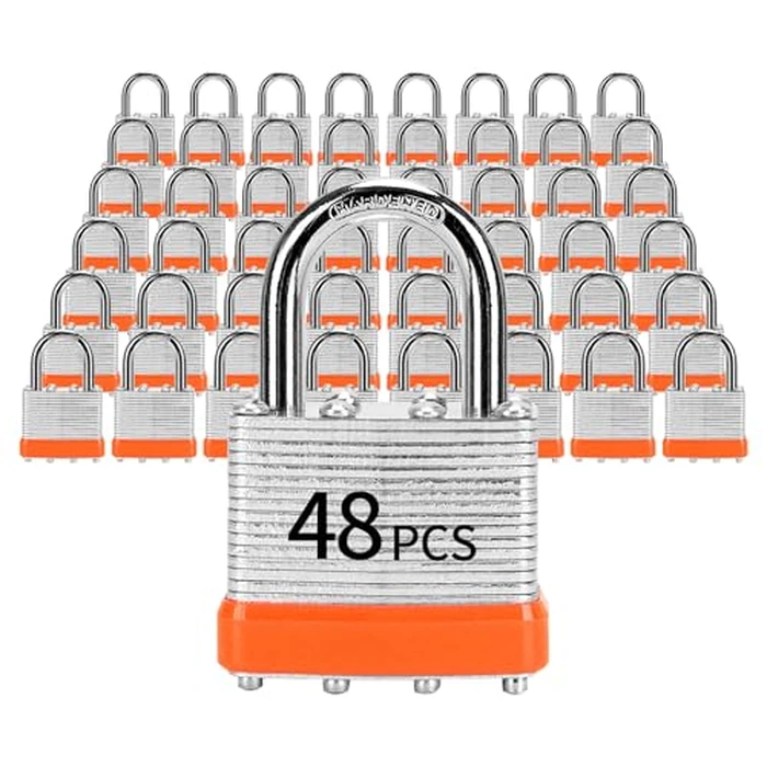 Padlocks with Same Key, LQYN 48 Pcs Laminated Keyed Padlock (1-9/16", 40mm), Keyed Alike Locks, Normal Shackle, for Storage Locker, Hasp Latch, Toolbox, Sheds by LQYN - Used - Like New condition