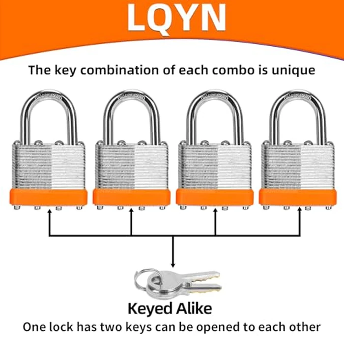 Padlocks with Same Key, LQYN 48 Pcs Laminated Keyed Padlock (1-9/16", 40mm), Keyed Alike Locks, Normal Shackle, for Storage Locker, Hasp Latch, Toolbox, Sheds by LQYN - Image 3