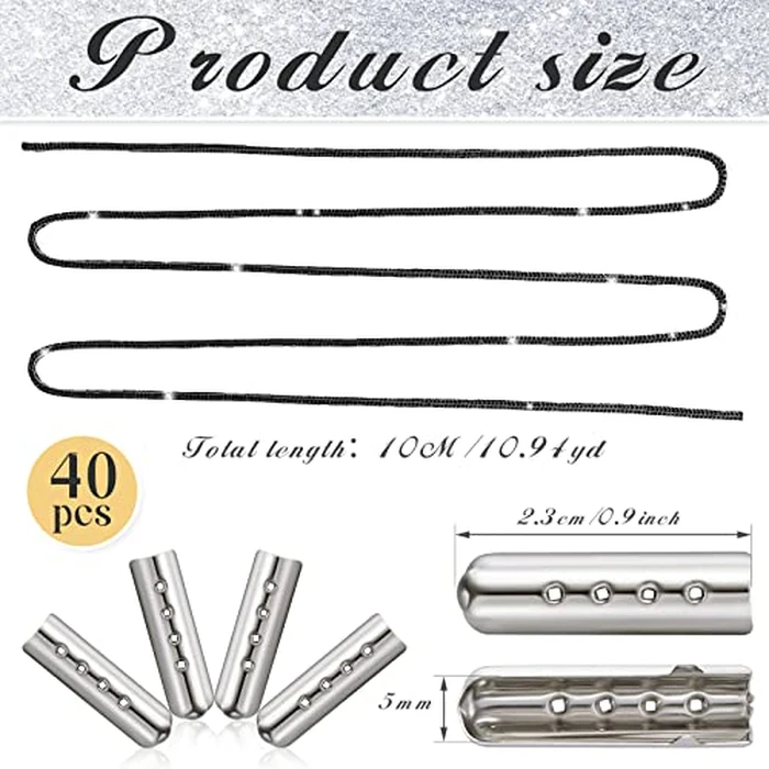 Taiyin 10.9 Yard Rhinestone Shoe Laces for Sneakers Bling Rhinestone Laces Crystal Hoodie String Glitter Cords for Women Men(Black) by Taiyin - Image 2