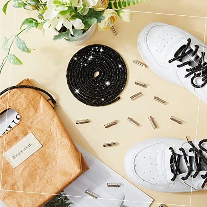 Taiyin 10.9 Yard Rhinestone Shoe Laces for Sneakers Bling Rhinestone Laces Crystal Hoodie String Glitter Cords for Women Men(Black) by Taiyin - Image 7