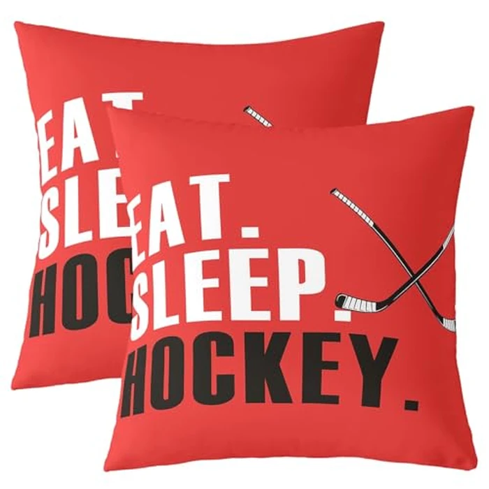 Feelyou Ice Hockey Throw Pillow Covers 20"x20" Set of 2 Soft Ice Sports Games Cushion Covers for for Couch Sofa Hockey Player Winter Sports Red Decorative Pillowcases Outdoor Pillows Covers by Feelyou - Used - Good condition - CA$15.27