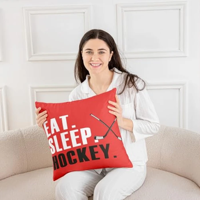 Feelyou Ice Hockey Throw Pillow Covers 20"x20" Set of 2 Soft Ice Sports Games Cushion Covers for for Couch Sofa Hockey Player Winter Sports Red Decorative Pillowcases Outdoor Pillows Covers by Feelyou - Image 4
