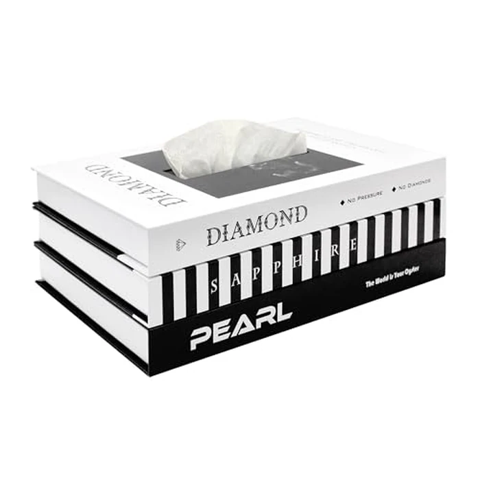 Senea Kay Tissue Box Holder Rectangle - Decor Book Kleenex Box Cover Dispenser Large Enough to Fit Rectangular Tissue Boxes the Most Unique Coffee Table Decor (Black Neutral) by SENEA KAY - Used - Acceptable condition - CA$12.47