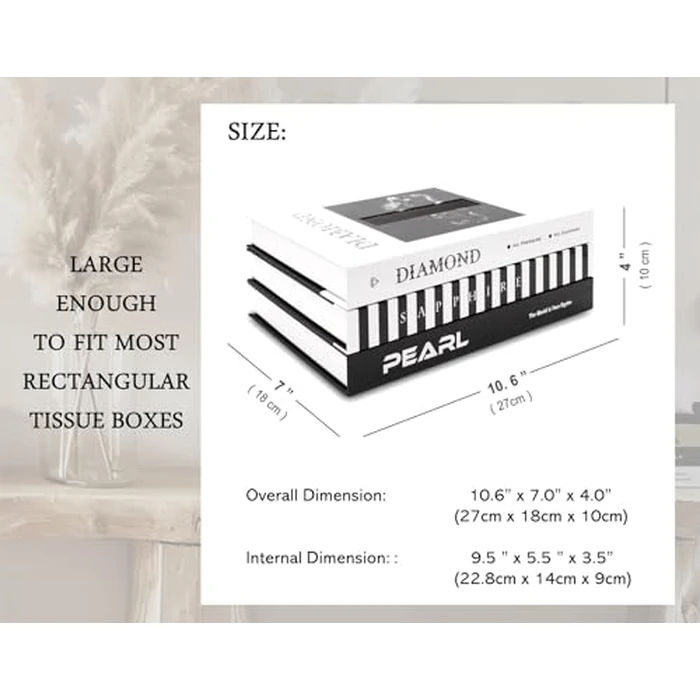 Senea Kay Tissue Box Holder Rectangle - Decor Book Kleenex Box Cover Dispenser Large Enough to Fit Rectangular Tissue Boxes the Most Unique Coffee Table Decor (Black Neutral) by SENEA KAY - Image 3