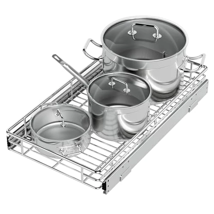 Pull Out Cabinet Organizer, Versatile Slide Out Kitchen Organizers and Storage, Heavy Duty Drawer Cupboard Storage Basket, Smooth Sliding, Chrome Finish (Outside Dimensions: 11.8”W x 21”D) by ZOINLIY - Used - Acceptable condition - CA$37.00