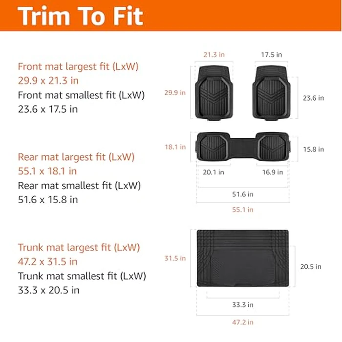 Amazon Basics 4-Piece Heavy Duty Anti-Slip PVC Floor Mats with Cargo Liner, Waterproof Trim To Fit Car Mats, Easy to Clean, Black by Amazon Basics - Image 2